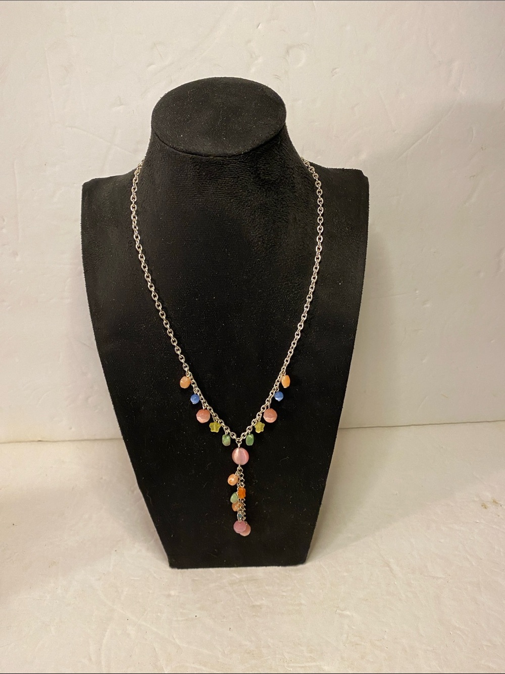 Silver tone pink beaded necklace